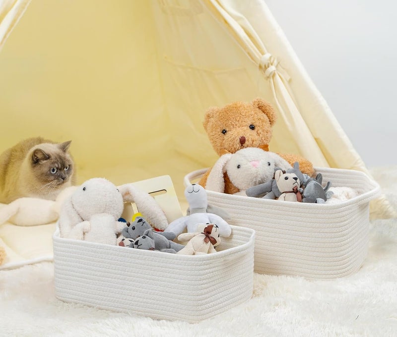 CubesLand Cute and Durable Small Cotton Rope Basket for Organizing, Woven Closet Storage Bin,Shelves Closet Storage Basket, Bathroom Storage Organizer Bin, Nursery Toy Basket Bin, White Basket - Image 3